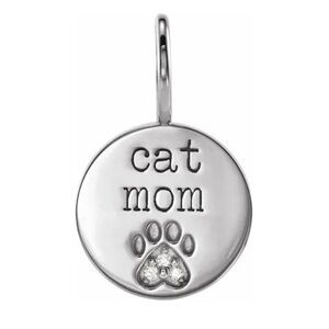 😻 Sterling Silver & Natural Diamond Cat Mom Paw Print Charm/Pendant ❤️🐾
